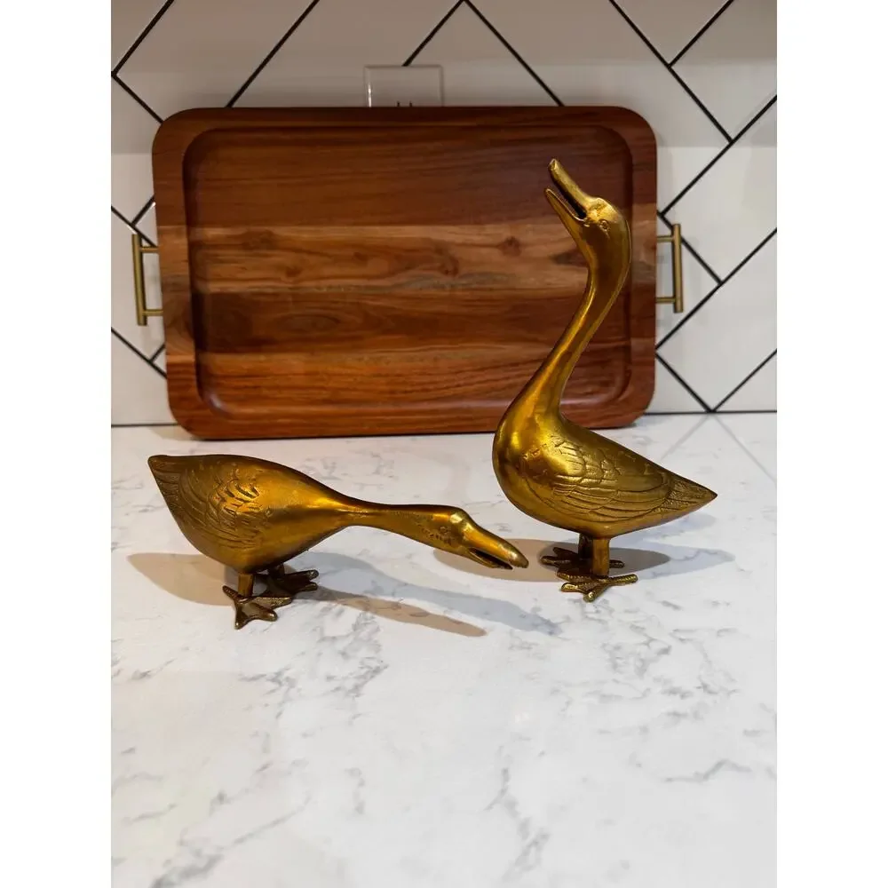 vintage solid brass goose figurines mid century modern cottage man cave granny